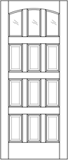 9 Panel Exterior Solid Wood Door with 3 Arched Glass Panes example